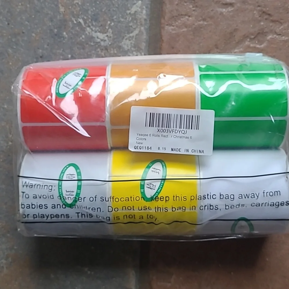New with tags! Set of 6 colorful rectangle rolls stickers labels 2 x 3